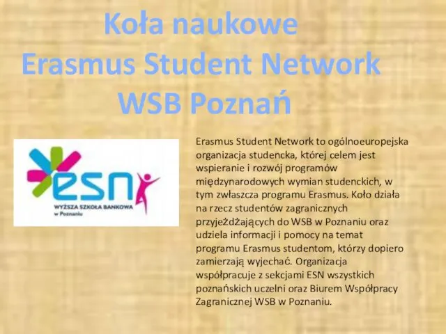Koła naukowe Erasmus Student Network WSB Poznań Erasmus Student Network