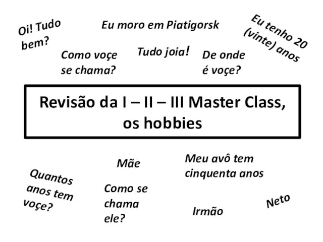 Revisão da I – II – III Master Class, os hobbies Oi! Tudo