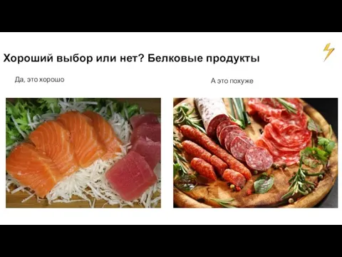 Хороший выбор или нет? Белковые продукты Да, это хорошо А это похуже