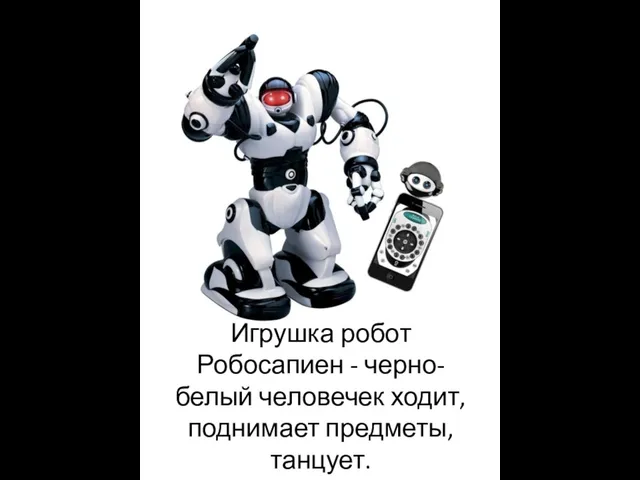 Игрушка робот Робосапиен - черно-белый человечек ходит, поднимает предметы, танцует.
