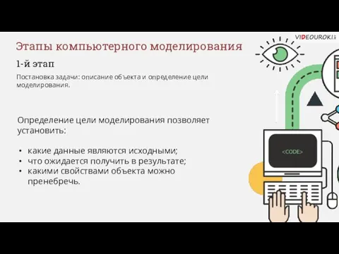 Этапы компьютерного моделирования Определение цели моделирования позволяет установить: какие данные