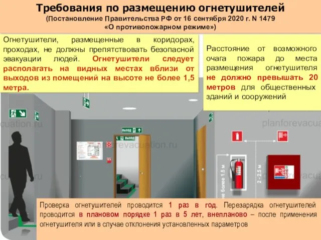 Требования по размещению огнетушителей (Постановление Правительства РФ от 16 сентября