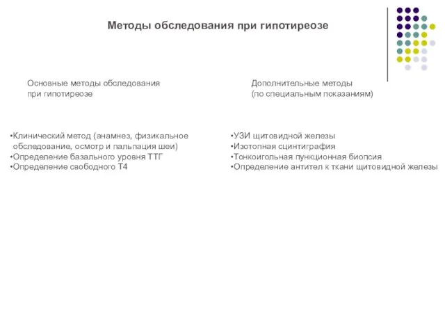 Методы обследования при гипотиреозе Основные методы обследования при гипотиреозе Клинический