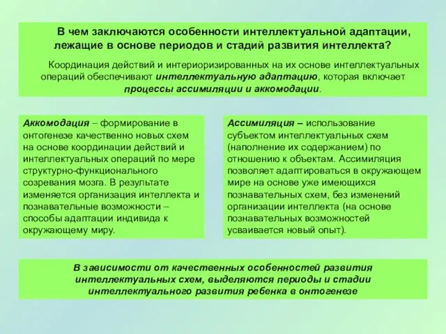 В чем заключаются особенности интеллектуальной адаптации, лежащие в основе периодов