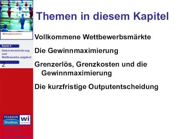 Themen in diesem Kapitel Vollkommene Wettbewerbsmärkte Die Gewinnmaximierung Grenzerlös, Grenzkosten und die Gewinnmaximierung Die kurzfristige Outputentscheidung