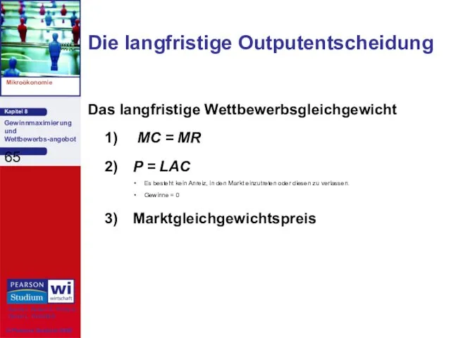 Die langfristige Outputentscheidung Das langfristige Wettbewerbsgleichgewicht 1) MC = MR