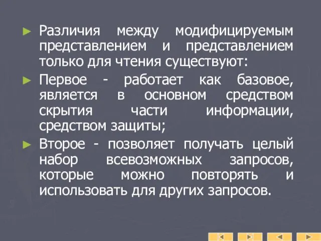 Различия между модифицируемым представлением и представлением только для чтения существуют: Первое - работает