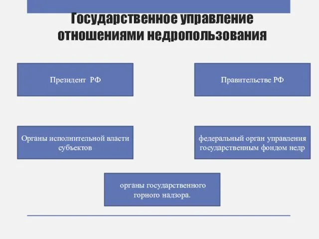 Государственное управление отношениями недропользования Президент РФ Органы исполнительной власти субъектов