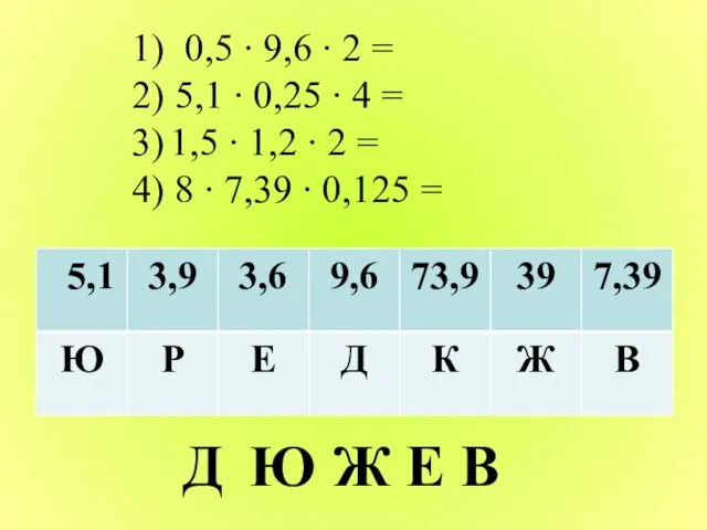 1) 0,5 ∙ 9,6 ∙ 2 = 2) 5,1 ∙