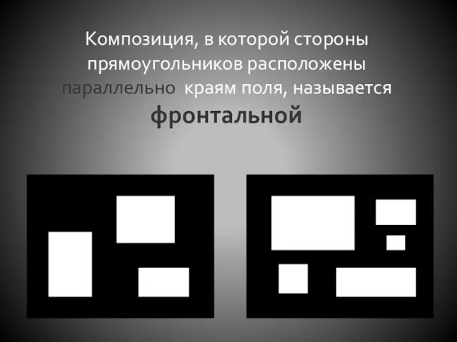 Композиция, в которой стороны прямоугольников расположены параллельно краям поля, называется фронтальной