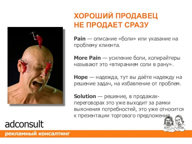 Pain — описание «боли» или указание на проблему клиента. More