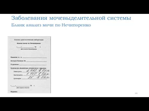 Заболевания мочевыделительной системы Бланк анализ мочи по Нечипоренко