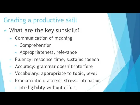 Grading a productive skill What are the key subskills? Communication
