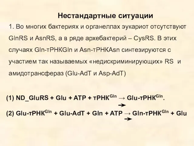 Нестандартные ситуации 1. Во многих бактериях и органеллах эукариот отсутствуют