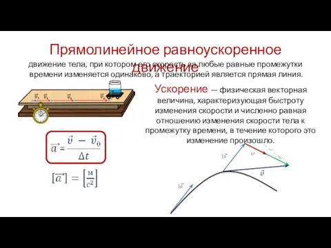 Прямолинейное равноус­коренное движение движение тела, при котором его скорость за