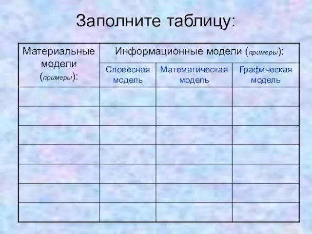 Заполните таблицу: