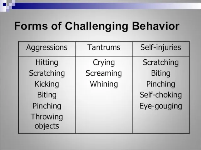 Forms of Challenging Behavior