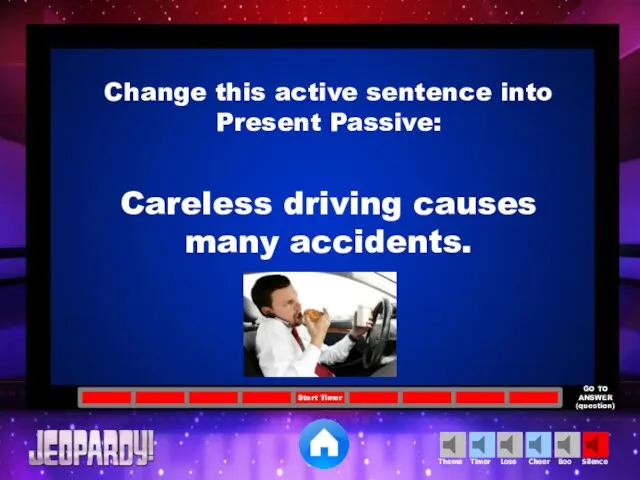 Change this active sentence into Present Passive: Careless driving causes many accidents.