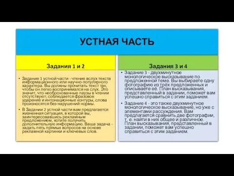 Задания 1 и 2 Задание 1 устной части - чтение