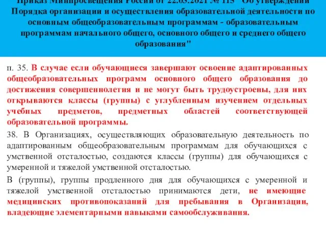 Приказ Минпросвещения России от 22.03.2021 № 115 "Об утверждении Порядка