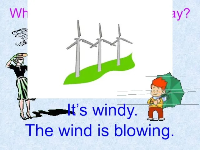 What’s the weather like today? The wind is blowing. It’s windy.
