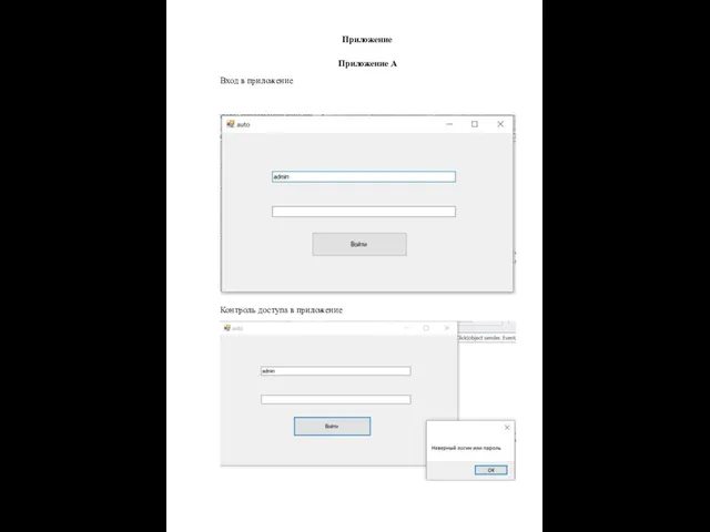 Приложение Приложение А Вход в приложение Контроль доступа в приложение