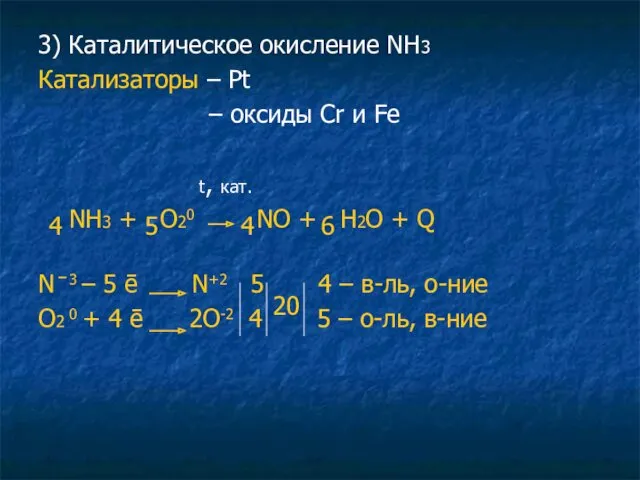 3) Каталитическое окисление NH3 Катализаторы – Pt – оксиды Cr