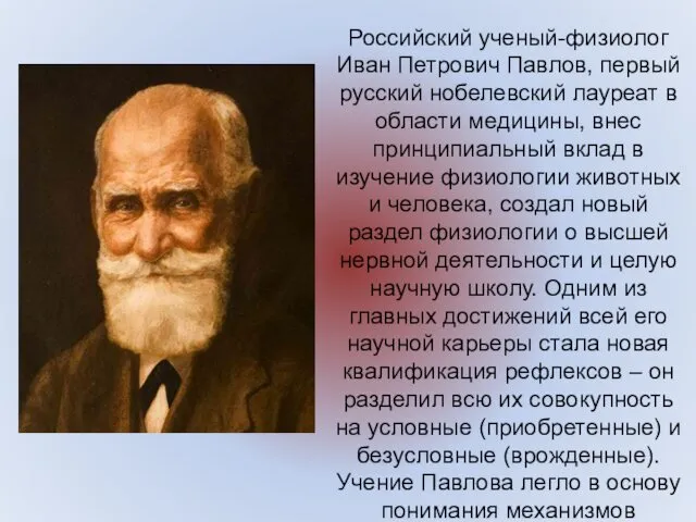 Российский ученый-физиолог Иван Петрович Павлов, первый русский нобелевский лауреат в