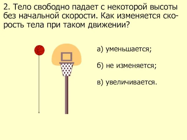 2. Тело свободно падает с некоторой высоты без начальной скорости.