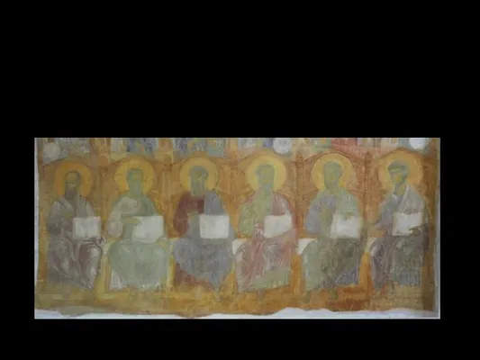 Фреска из Дмитриевского собора во Владимире (северная часть свода). Изображены