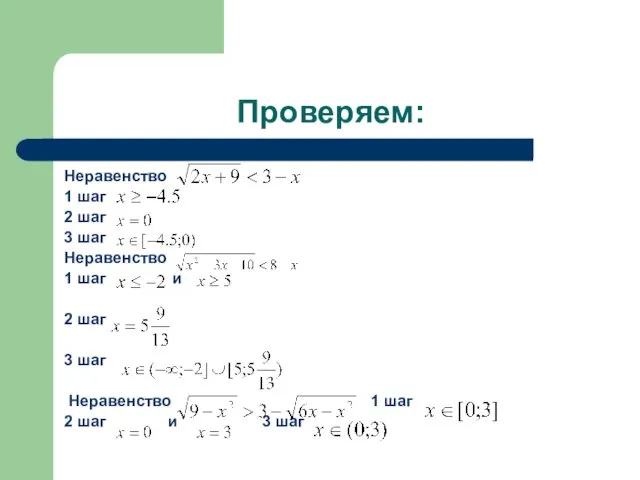 Проверяем: Неравенство 1 шаг 2 шаг 3 шаг Неравенство 1