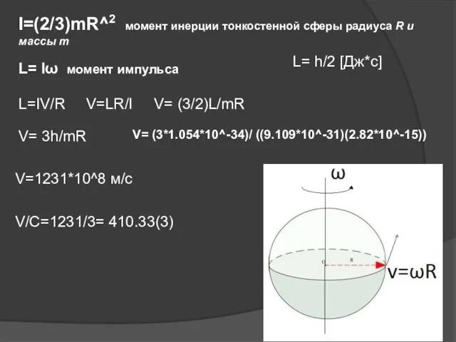 I=(2/3)mR^2 момент инерции тонкостенной сферы радиуса R и массы m