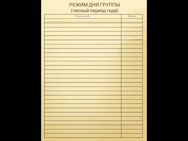 РЕЖИМ ДНЯ ГРУППЫ (теплый период года)