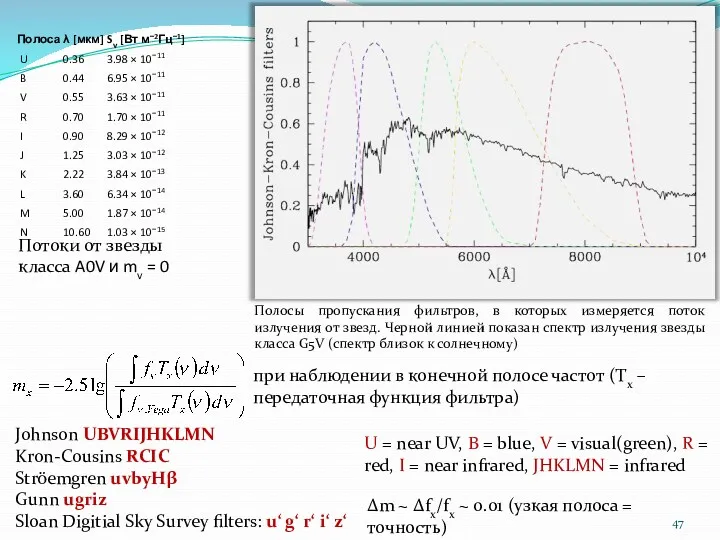 Потоки от звезды класса A0V и mv = 0 при