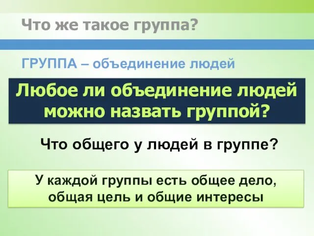 Что общего у людей в группе? Что же такое группа?