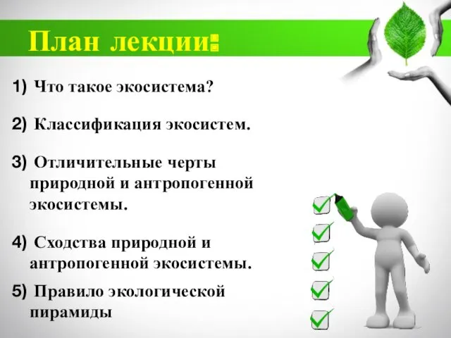 План лекции: Что такое экосистема? Классификация экосистем. Отличительные черты природной