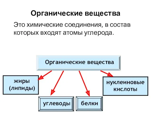 Органические вещества Это химические соединения, в состав которых входят атомы