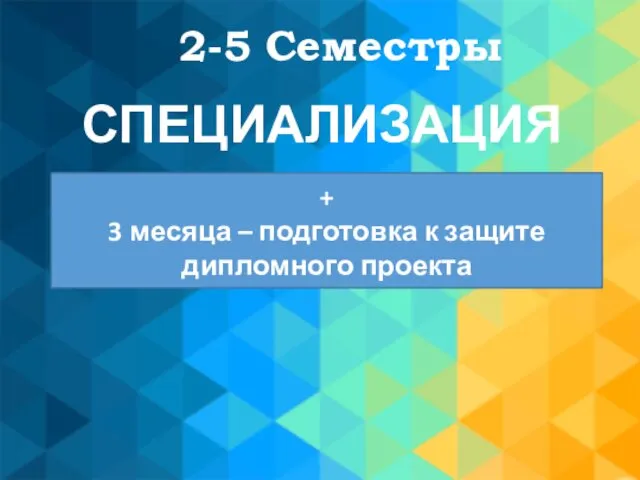 СПЕЦИАЛИЗАЦИЯ + 3 месяца – подготовка к защите дипломного проекта 2-5 Семестры