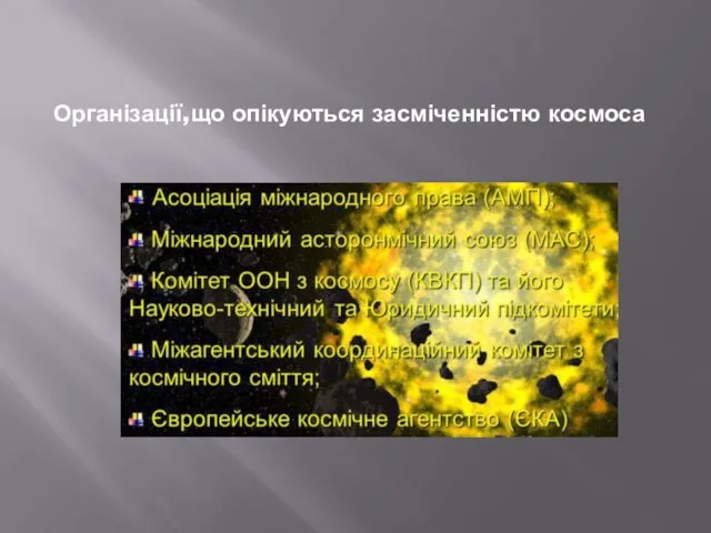 Організації,що опікуються засміченністю космоса