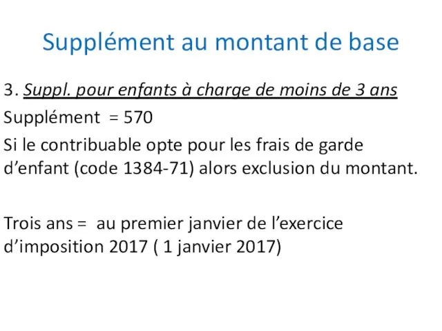 Supplément au montant de base 3. Suppl. pour enfants à