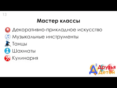 Мастер классы Декоративно-прикладное искусство Музыкальные инструменты Танцы Шахматы Кулинария 13