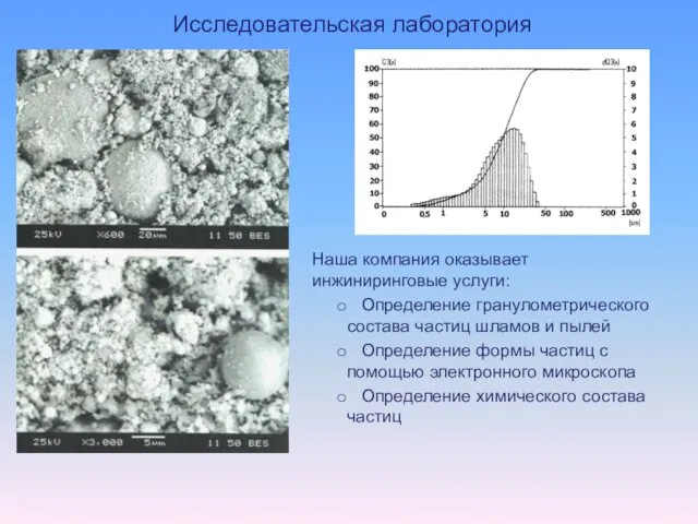 Исследовательская лаборатория Наша компания оказывает инжиниринговые услуги: Определение гранулометрического состава