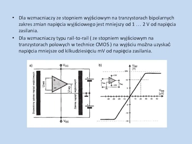 Dla wzmacniaczy ze stopniem wyjściowym na tranzystorach bipolarnych zakres zmian