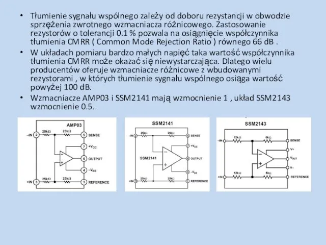 Tłumienie sygnału wspólnego zależy od doboru rezystancji w obwodzie sprzężenia