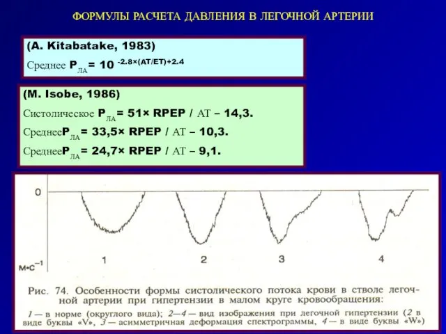 ФОРМУЛЫ РАСЧЕТА ДАВЛЕНИЯ В ЛЕГОЧНОЙ АРТЕРИИ (A. Kitabatake, 1983) Среднее