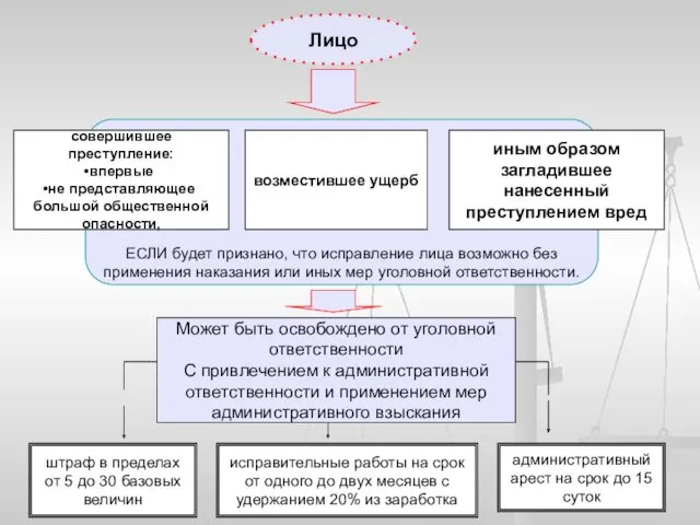 Лицо если будет совершившее преступление: впервые не представляющее большой общественной