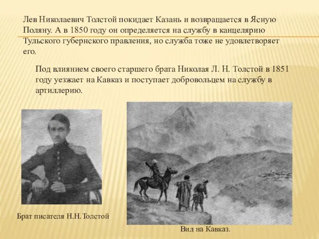 Лев Николаевич Толстой покидает Казань и возвращается в Ясную Поляну. А в 1850