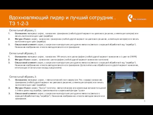 Вдохновляющий лидер и лучший сотрудник . ТЗ 1-2-3 Сигнальный образец 3: Основание: материал: