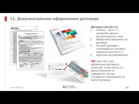 www.alfaic.ua 11. Документальное оформление договора Договор состоит из: Полиса –