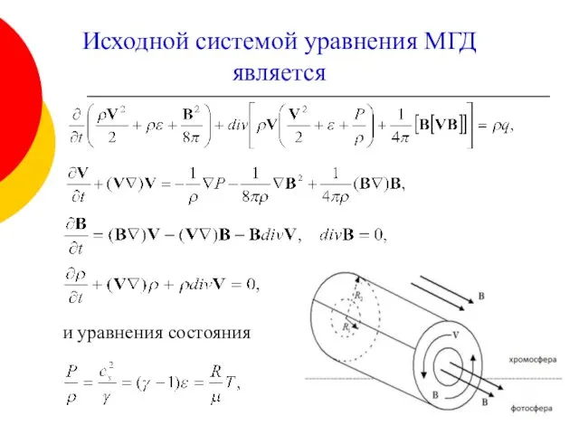 Исходной системой уравнения МГД является и уравнения состояния